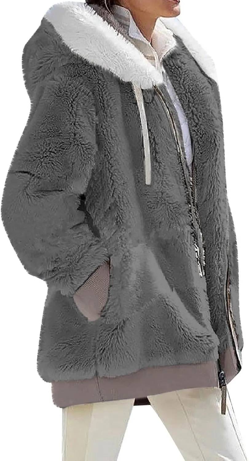 Fleece Jacket Sherpa Jackets for Women 2023 Fall Winter Fuzzy Fleece Jacket Casual Loose Hooded Coats Outerwear