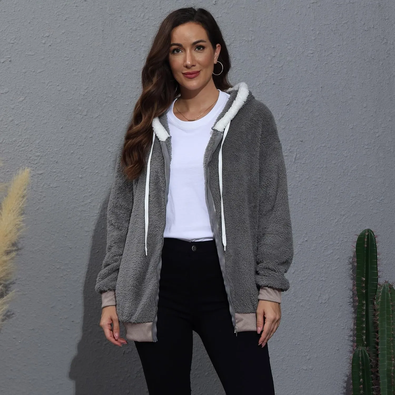 Fleece Jacket Sherpa Jackets for Women 2023 Fall Winter Fuzzy Fleece Jacket Casual Loose Hooded Coats Outerwear