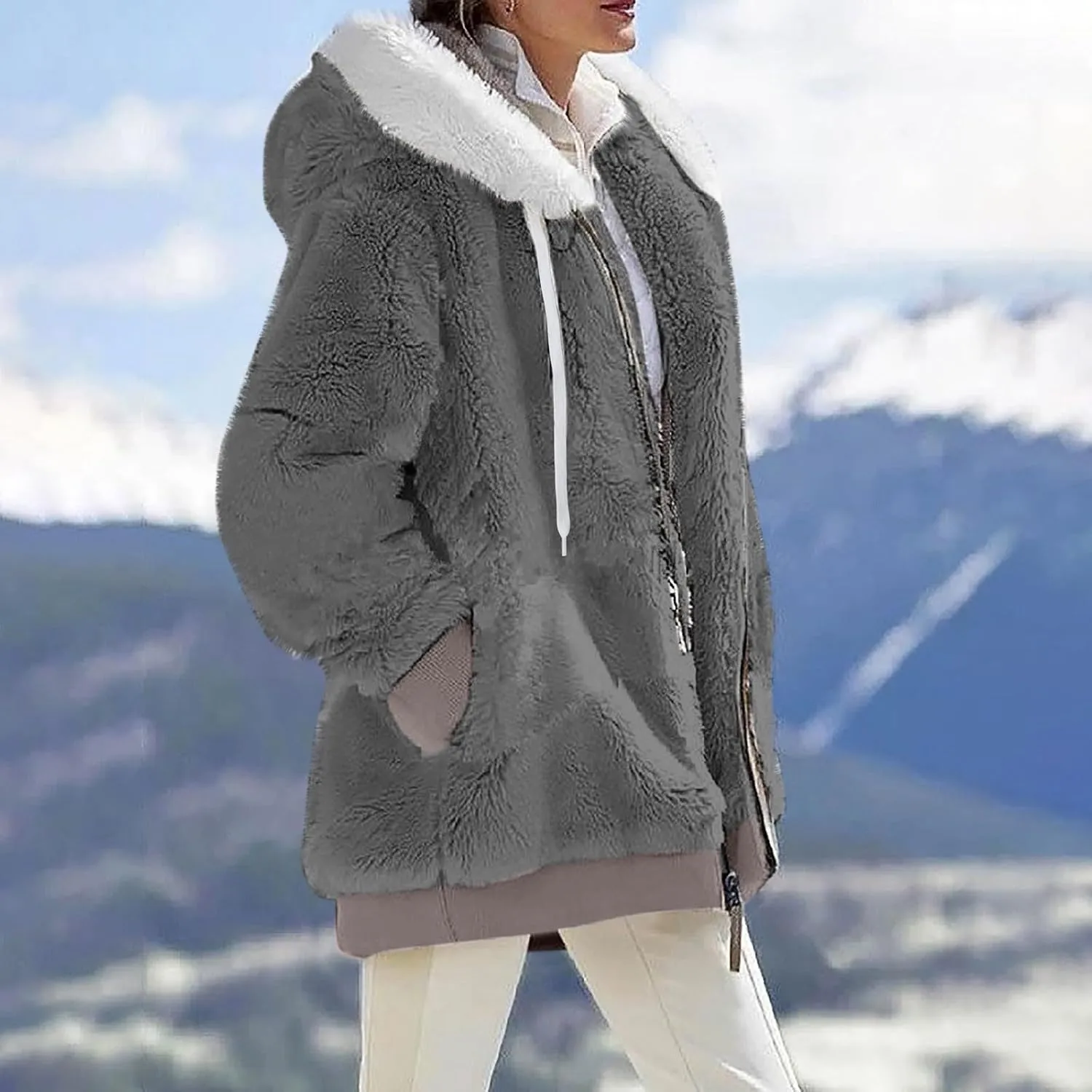 Fleece Jacket Sherpa Jackets for Women 2023 Fall Winter Fuzzy Fleece Jacket Casual Loose Hooded Coats Outerwear