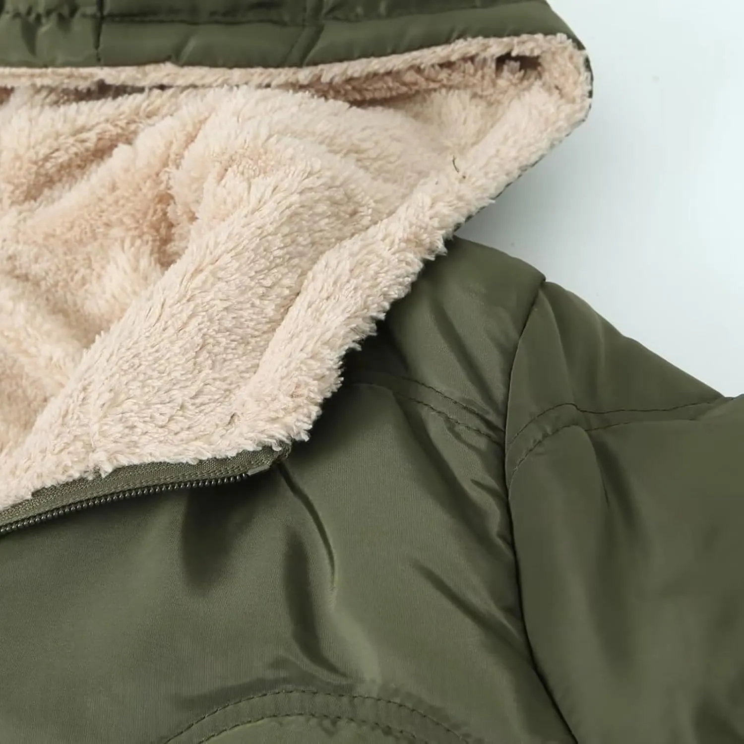 Fleece Lined Puffer Jackets for Women Mid-Length Quilted Hooded Down Coats Sherpa Lined Winter Warm Snow Jackets