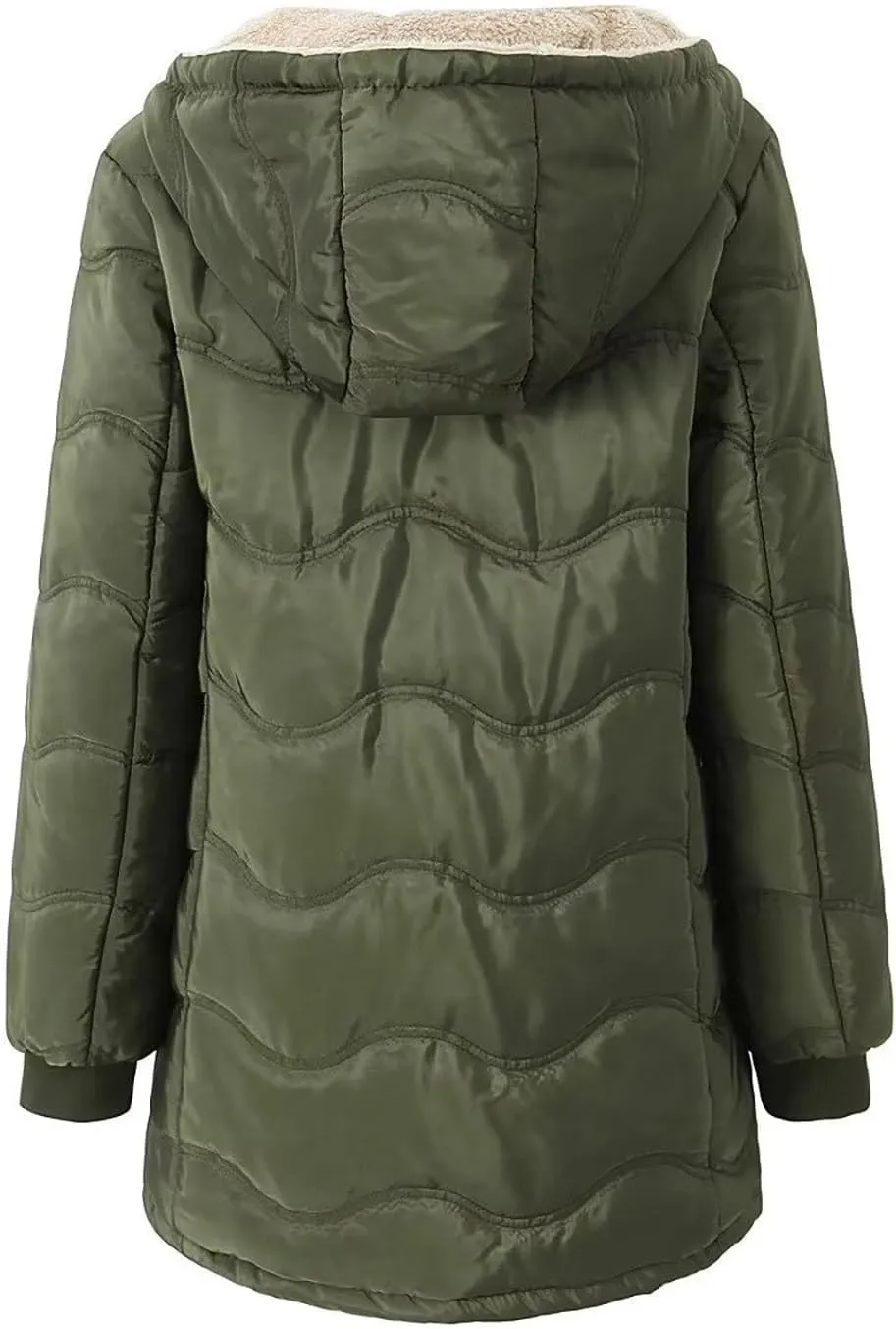 Fleece Lined Puffer Jackets for Women Mid-Length Quilted Hooded Down Coats Sherpa Lined Winter Warm Snow Jackets