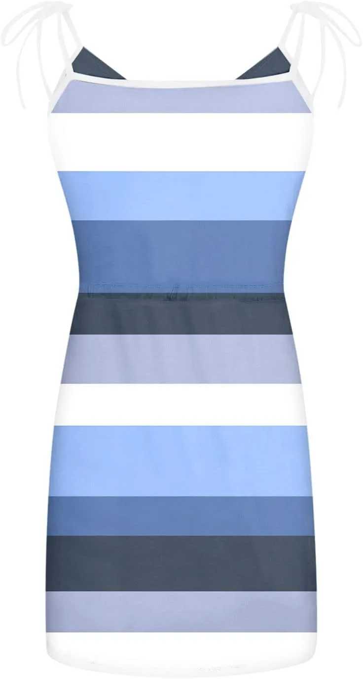 FlekmanArt Womens Dresses Drawstring Sleeveless Beach Dress Pockets V Neck Mini Dresses Printed Lightweight Tank Dresses