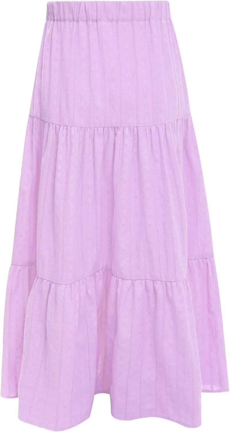 Girls Kids Boho Fancy Maxi Skirts High Waist Ruffled Skirts Summer Swing Long Skirts Modern Dance Costume