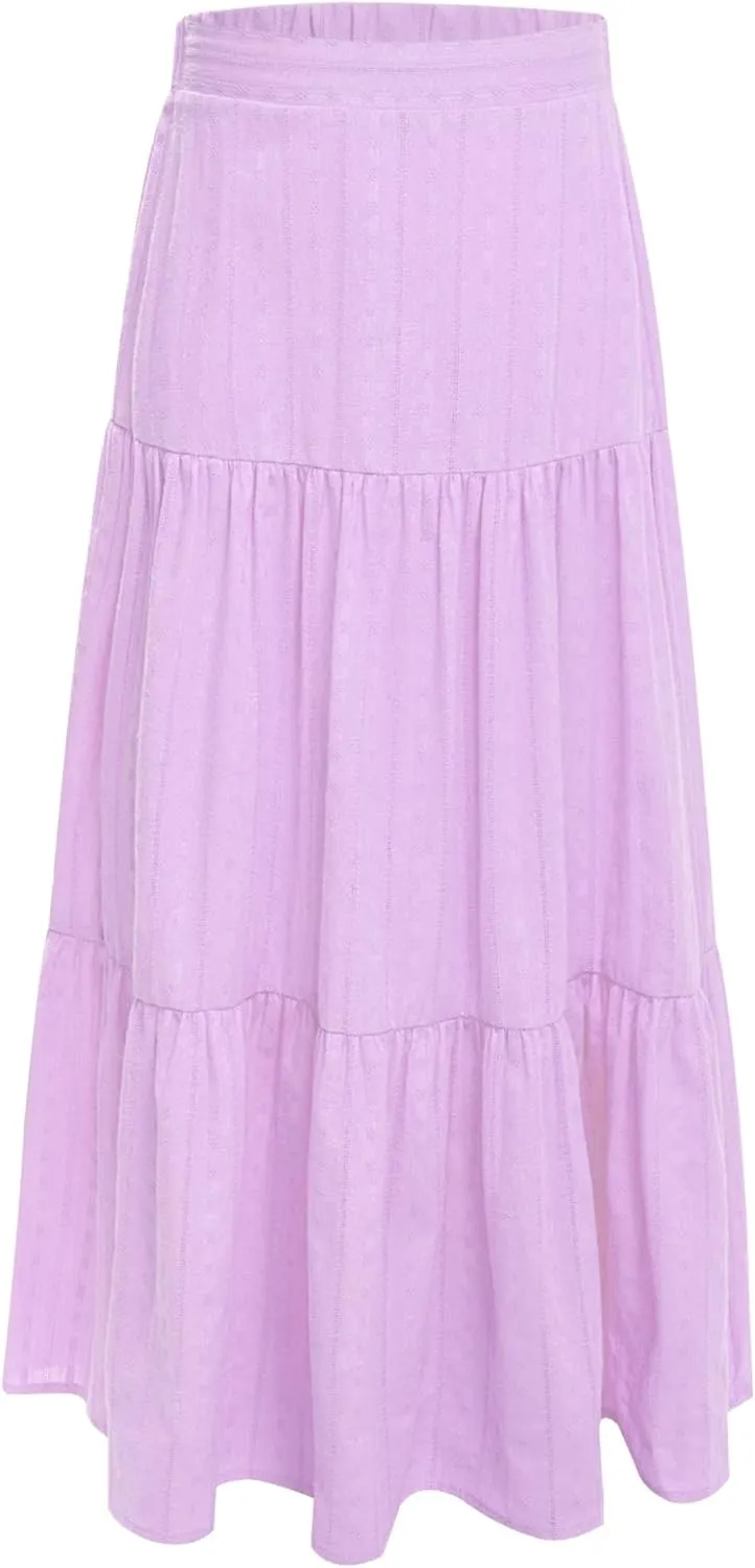 Girls Kids Boho Fancy Maxi Skirts High Waist Ruffled Skirts Summer Swing Long Skirts Modern Dance Costume