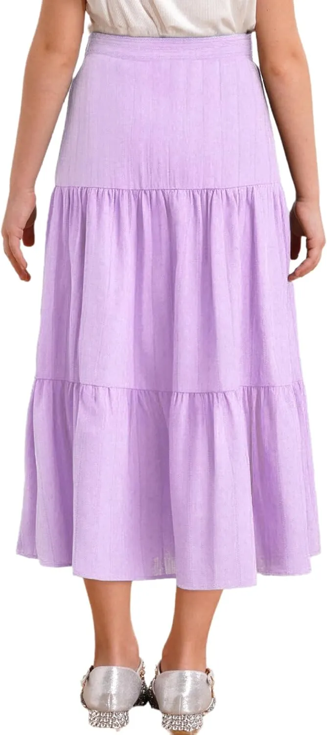 Girls Kids Boho Fancy Maxi Skirts High Waist Ruffled Skirts Summer Swing Long Skirts Modern Dance Costume
