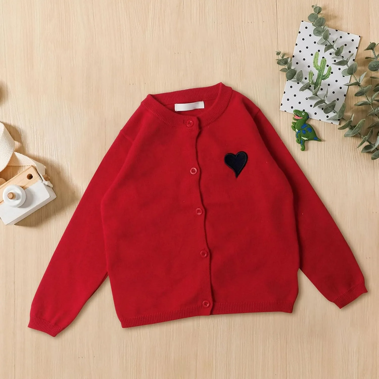 Girls Long Sleeve Knit Shirt Jacket Button Front Cardigan Shacket Cute Heart Knit Sweater for Kids Girls Trendy Jacket