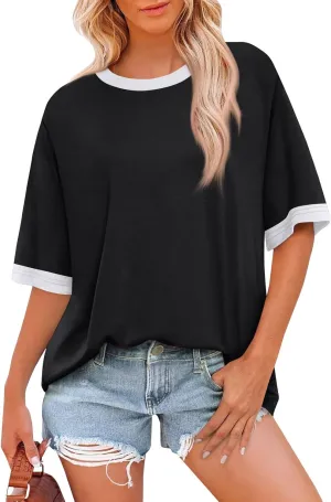 Half Sleeve Tops for Women Crew Neck Casual Summer Oversized Tshirts Trendy Going Out Tops Womens Shirts
