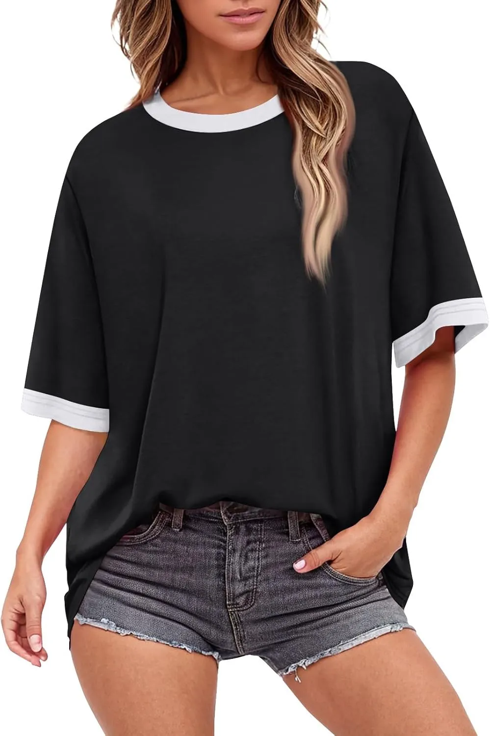 Half Sleeve Tops for Women Crew Neck Casual Summer Oversized Tshirts Trendy Going Out Tops Womens Shirts