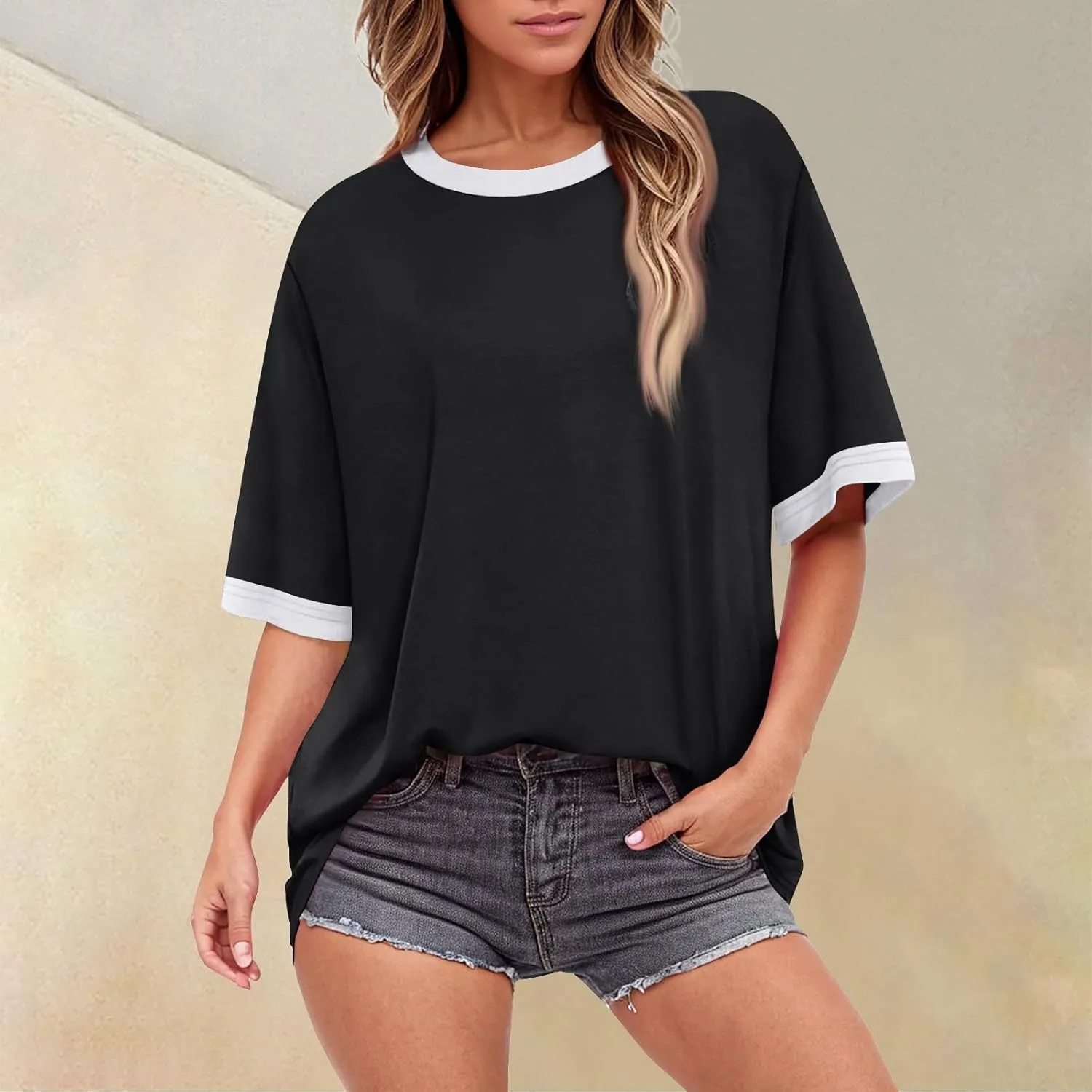 Half Sleeve Tops for Women Crew Neck Casual Summer Oversized Tshirts Trendy Going Out Tops Womens Shirts