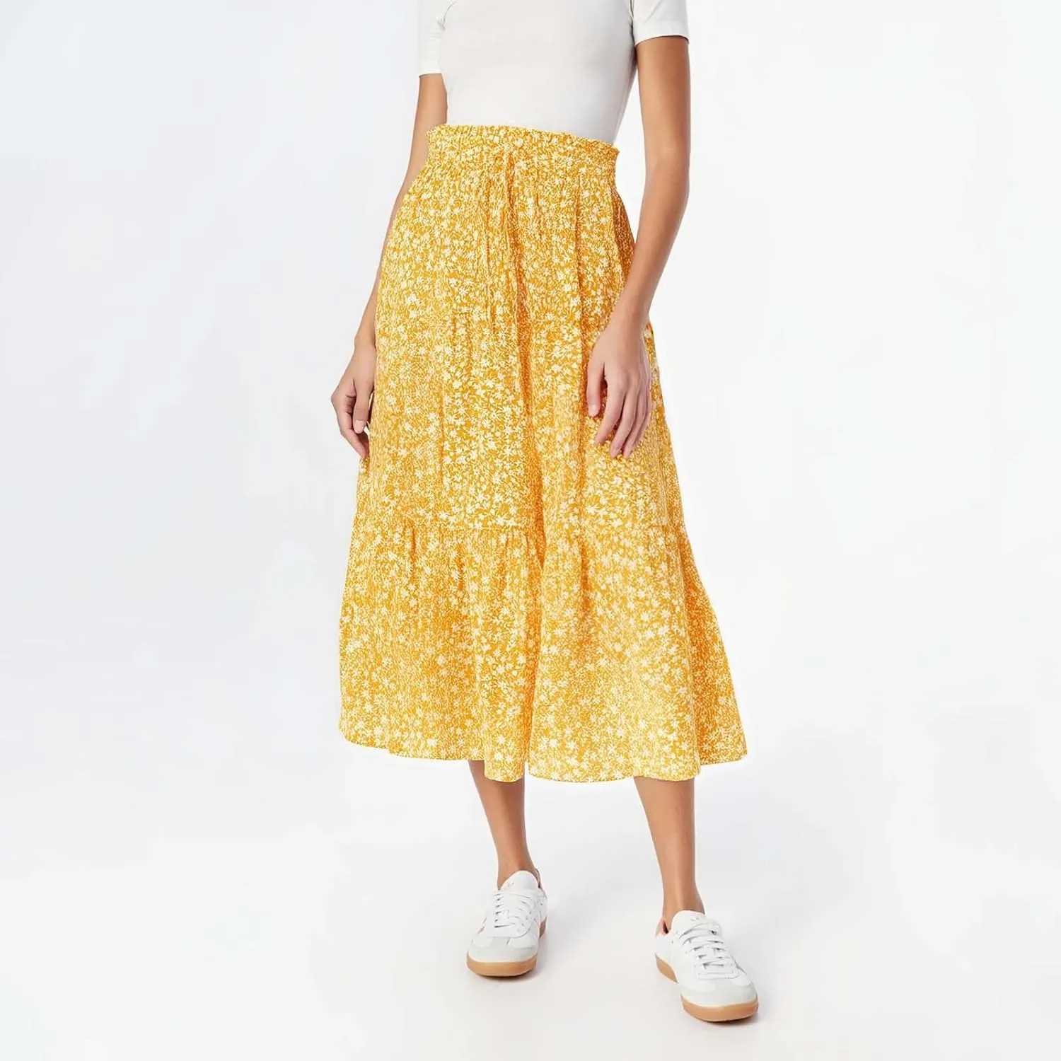 High Waist Tiered Skirts for Women Floral Print Boho Flowy Skirts Below Knee Length 2025 Fashion A Line Casual Skorts