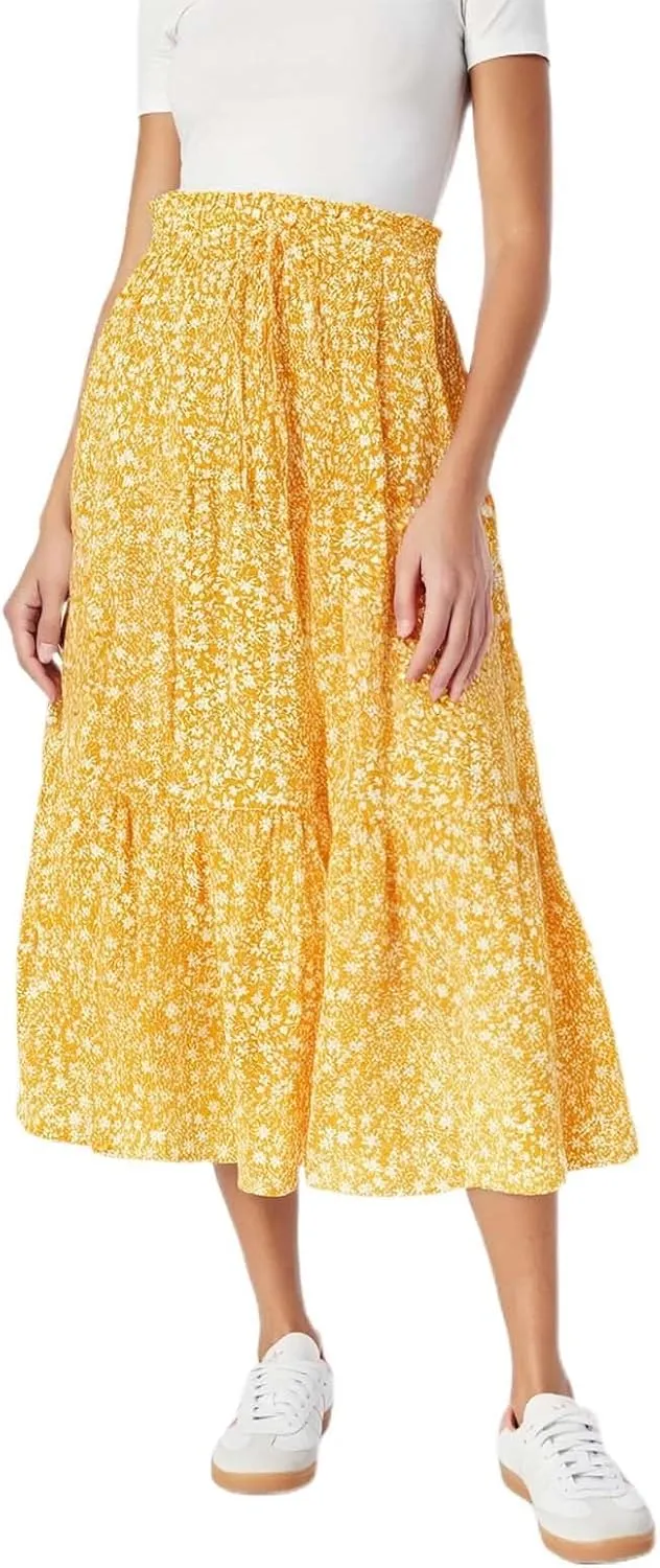 High Waist Tiered Skirts for Women Floral Print Boho Flowy Skirts Below Knee Length 2025 Fashion A Line Casual Skorts