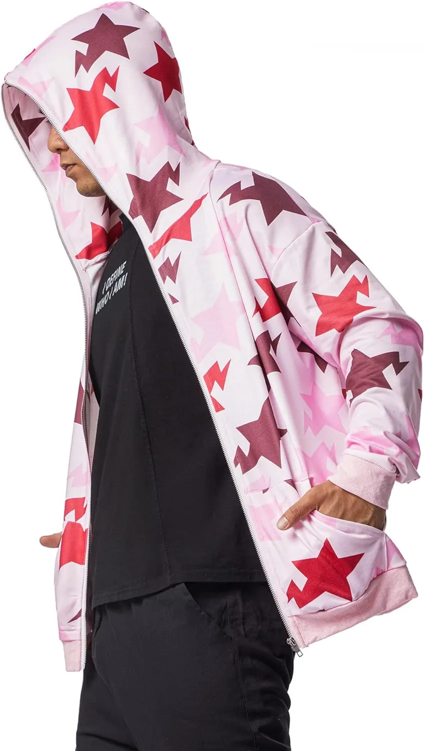 Hoodie Sweatshirt for Men Full Zip Up Oversized Star Print Graphic Hooded Jacket