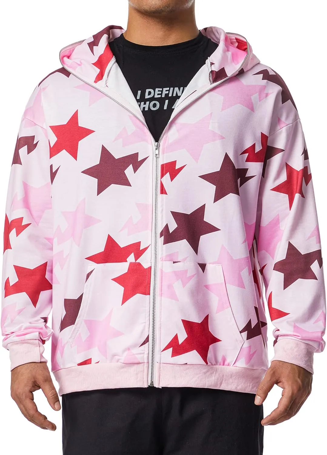Hoodie Sweatshirt for Men Full Zip Up Oversized Star Print Graphic Hooded Jacket