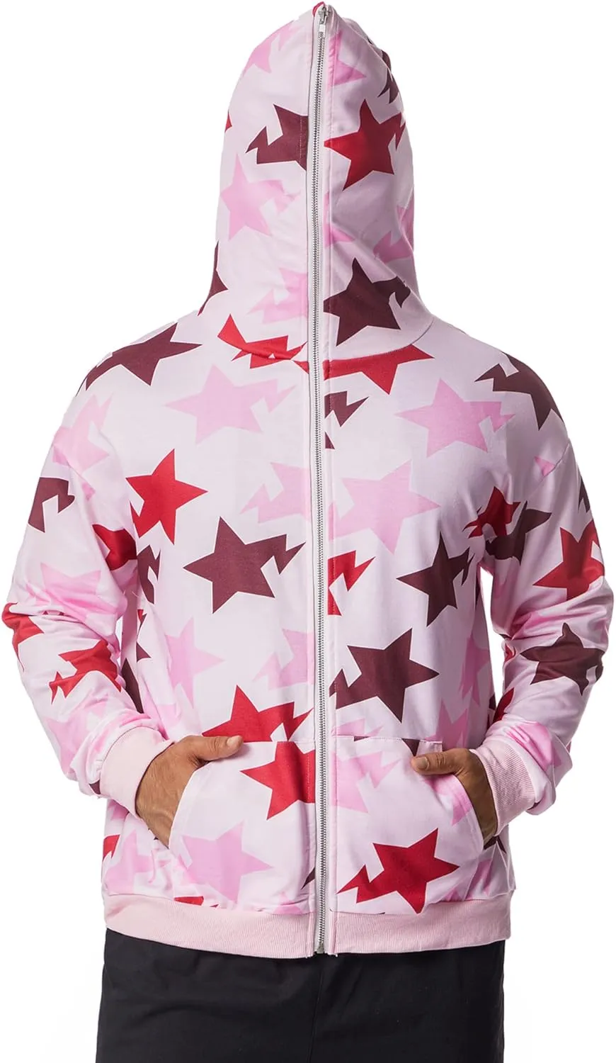 Hoodie Sweatshirt for Men Full Zip Up Oversized Star Print Graphic Hooded Jacket