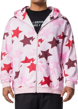 Hoodie Sweatshirt for Men Full Zip Up Oversized Star Print Graphic Hooded Jacket