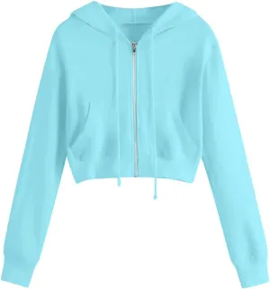 Hoodies for Women Cropped Zip Up Hoodie Trendy Teen Girls Top Jackets Casual Cute Cropped Fleece Hooded Jacke 2024