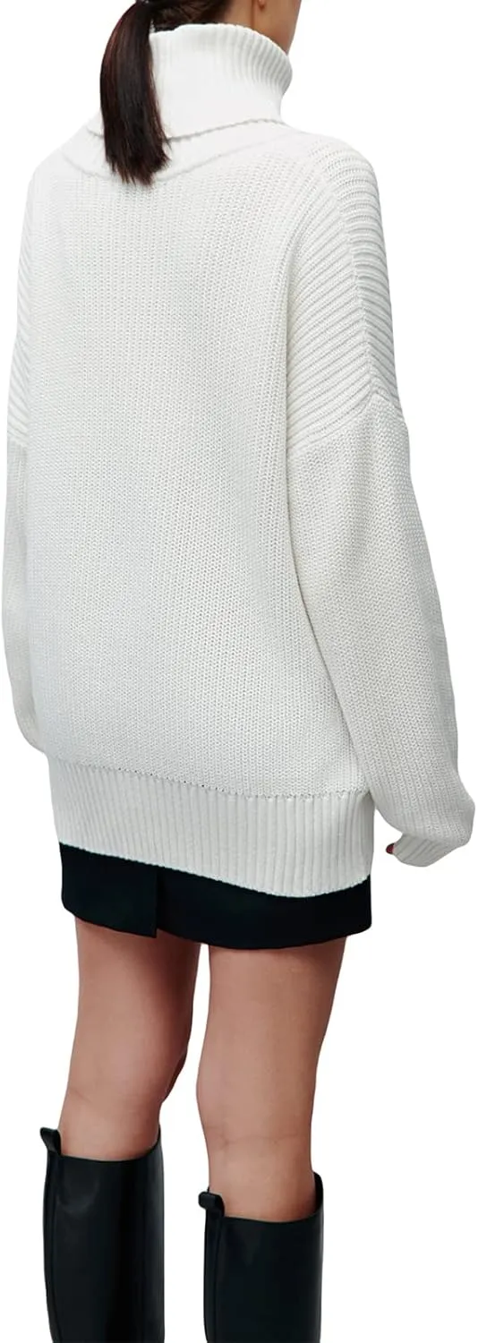 iTranyee Women Casual High Neck Loose Fit Sweater Trendy Mock Neck Long Sleeve Knitwear Turtle Neck Oversized Sweater
