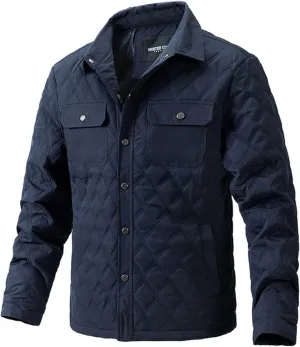 Jackets for Men Diamond Quilted Puffer Down Jacket Lightweight Business Casual Button Down Shirts Shacket Collared Tops