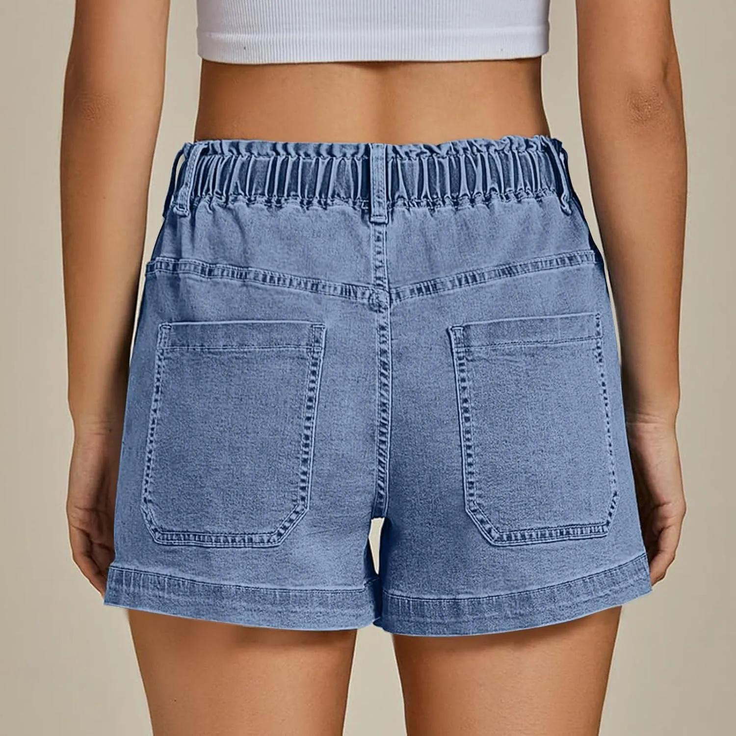 Jean Shorts Womens Casual Summer Wide Leg Denim Shorts Baggy Comfy Elastic Waist Jorts Stretch Twill Pull On Jorts