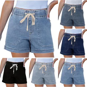 Jean Shorts Womens Casual Summer Wide Leg Denim Shorts Baggy Comfy Elastic Waist Jorts Stretch Twill Pull On Jorts