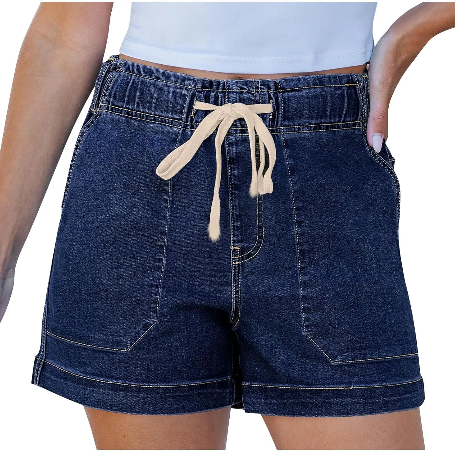 Jean Shorts Womens Casual Summer Wide Leg Denim Shorts Baggy Comfy Elastic Waist Jorts Stretch Twill Pull On Jorts