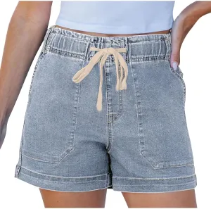 Jean Shorts Womens Casual Summer Wide Leg Denim Shorts Baggy Comfy Elastic Waist Jorts Stretch Twill Pull On Jorts