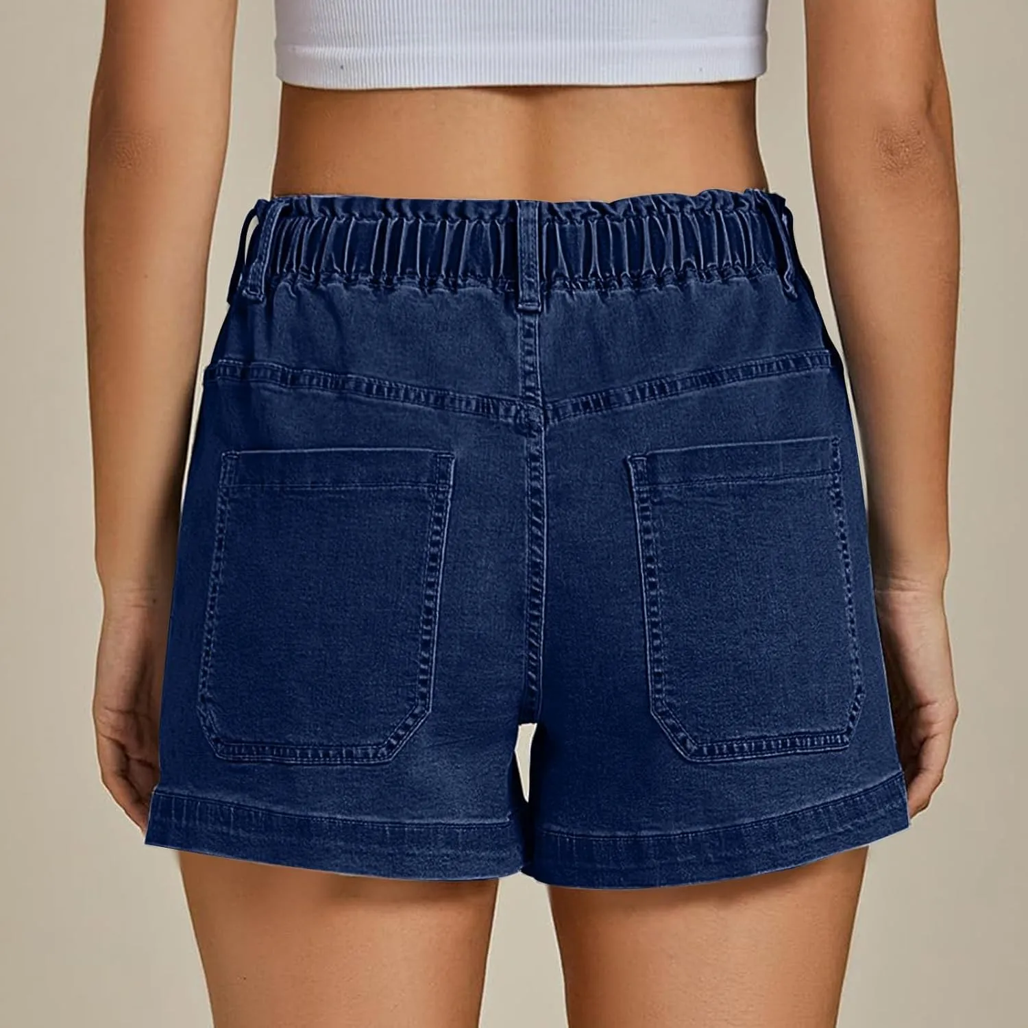 Jean Shorts Womens Casual Summer Wide Leg Denim Shorts Baggy Comfy Elastic Waist Jorts Stretch Twill Pull On Jorts