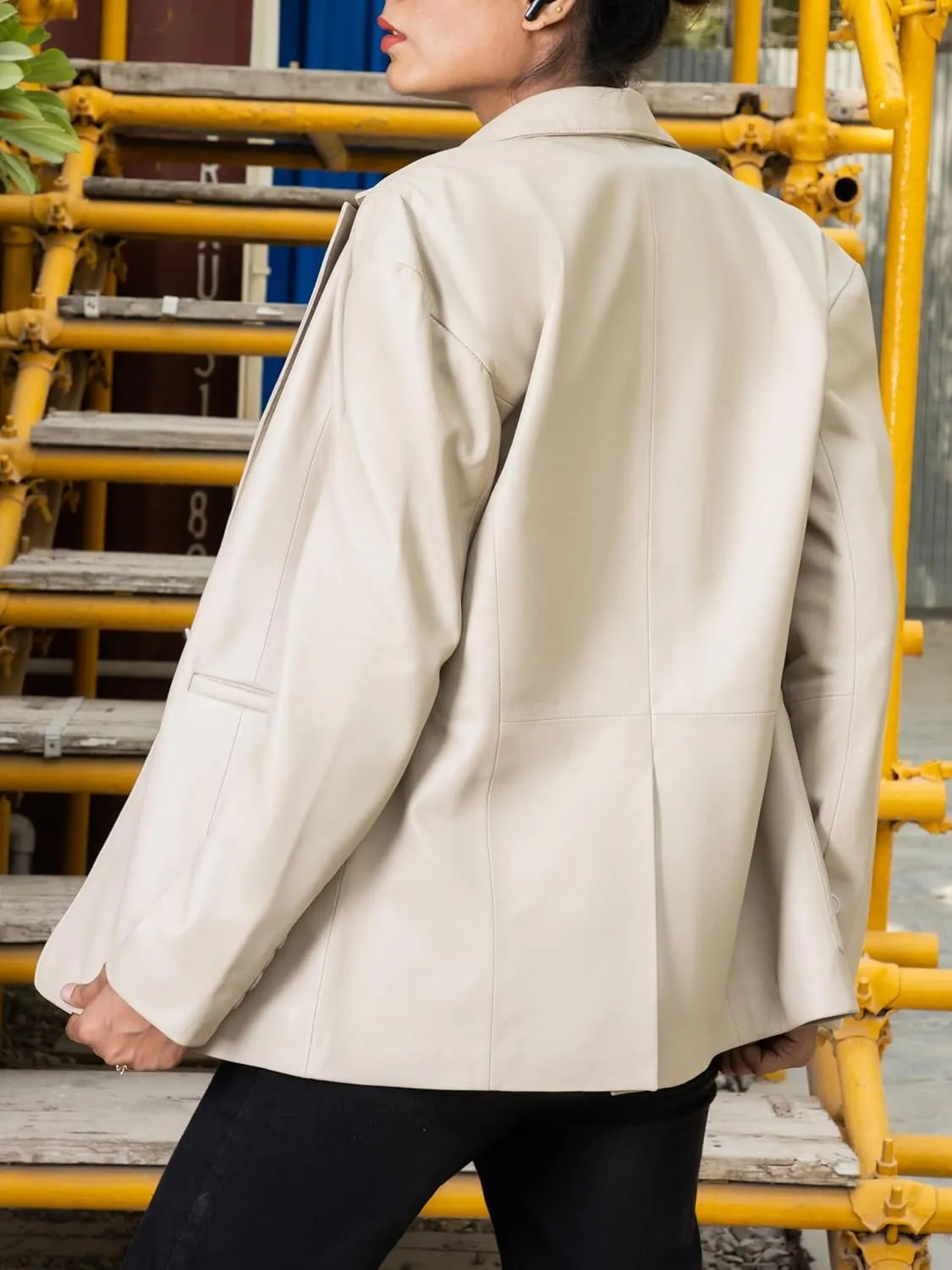 Jild Oversized Lambskin Leather Blazer Women - Business Casual Coat Plus Size Leather Jacket Women