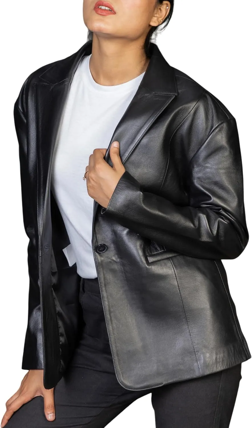 Jild Oversized Lambskin Leather Blazer Women - Business Casual Coat Plus Size Leather Jacket Women