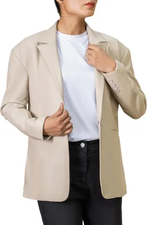 Jild Oversized Lambskin Leather Blazer Women - Business Casual Coat Plus Size Leather Jacket Women