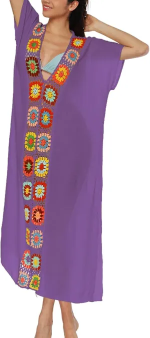 Kaftan Dresses for Women Plus Size Lightweight Swimsuit Cover up Batwing Sleeve Print Loungewear Beach Robe