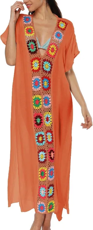 Kaftan Dresses for Women Plus Size Lightweight Swimsuit Cover up Batwing Sleeve Print Loungewear Beach Robe