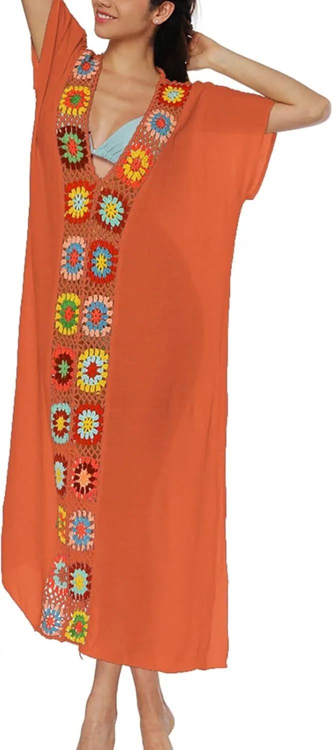 Kaftan Dresses for Women Plus Size Lightweight Swimsuit Cover up Batwing Sleeve Print Loungewear Beach Robe