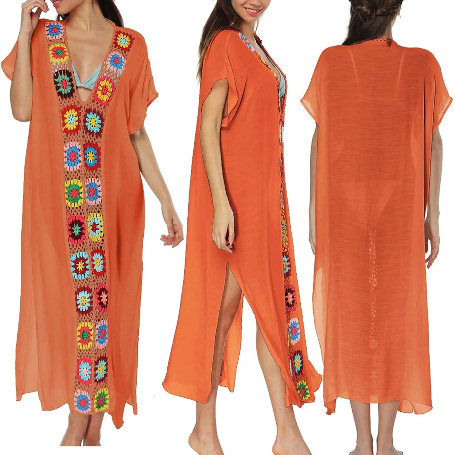 Kaftan Dresses for Women Plus Size Lightweight Swimsuit Cover up Batwing Sleeve Print Loungewear Beach Robe