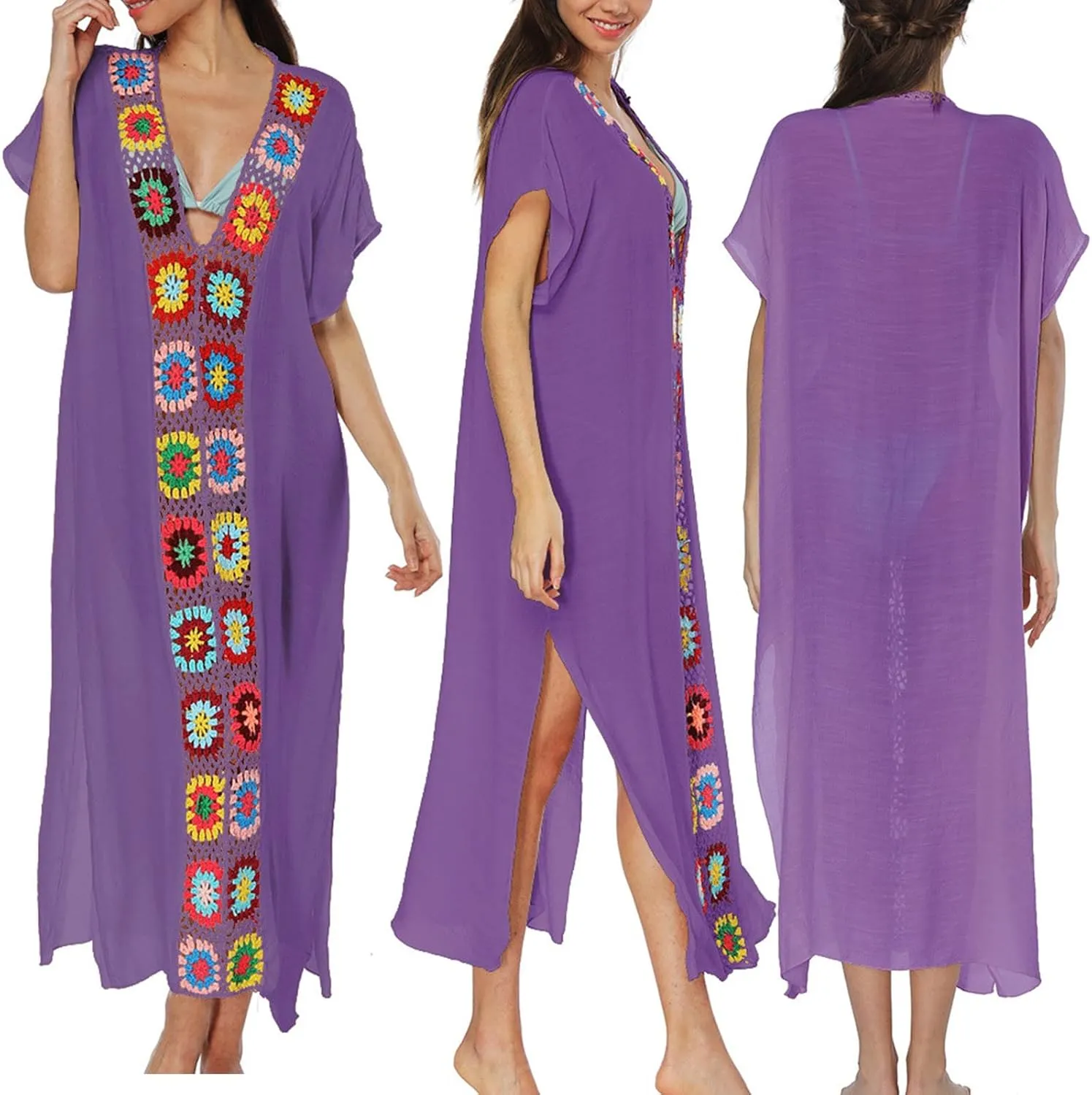Kaftan Dresses for Women Plus Size Lightweight Swimsuit Cover up Batwing Sleeve Print Loungewear Beach Robe