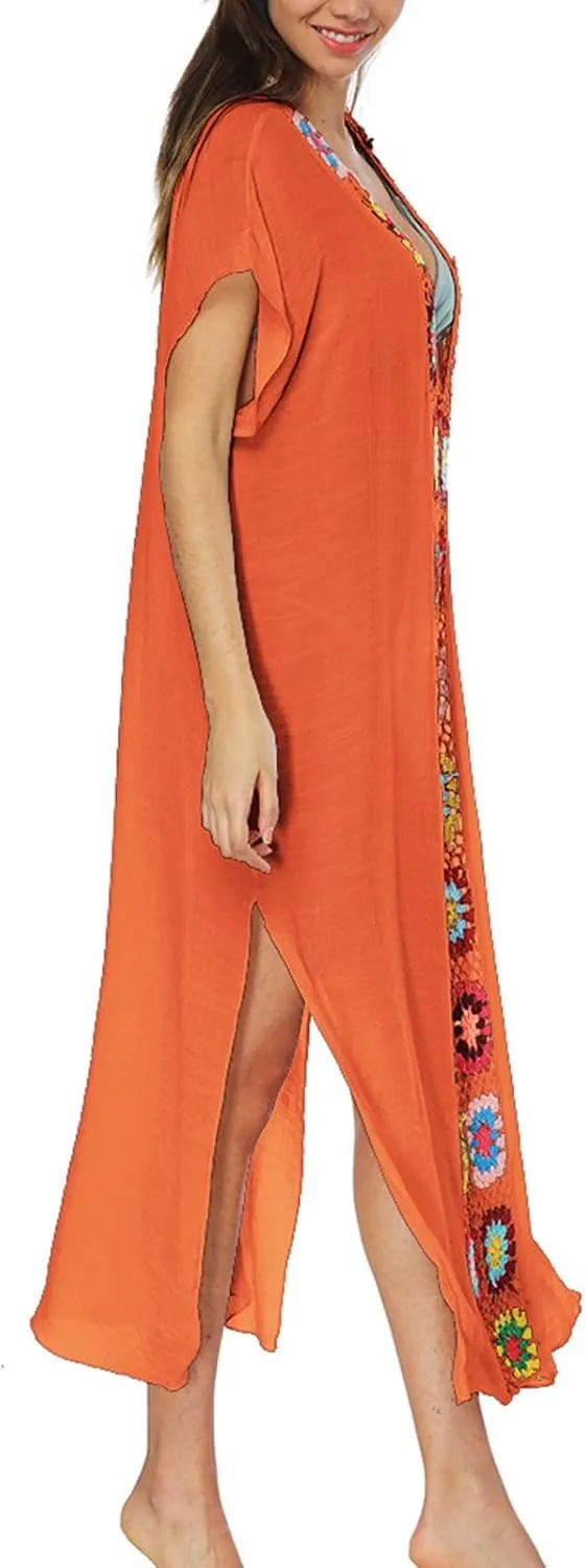 Kaftan Dresses for Women Plus Size Lightweight Swimsuit Cover up Batwing Sleeve Print Loungewear Beach Robe