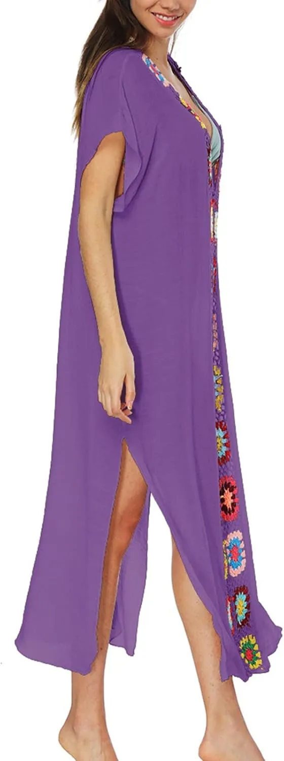 Kaftan Dresses for Women Plus Size Lightweight Swimsuit Cover up Batwing Sleeve Print Loungewear Beach Robe