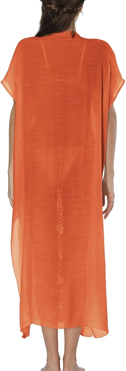 Kaftan Dresses for Women Plus Size Lightweight Swimsuit Cover up Batwing Sleeve Print Loungewear Beach Robe