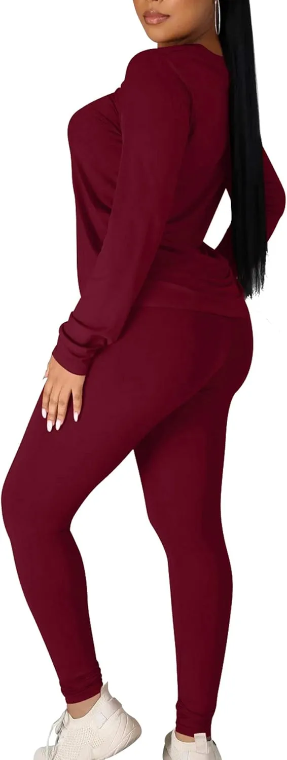 Kaximil Women's Workout Tracksuit 2 Piece Outfits Long Sleeve Top Legging Jogger Pants Set