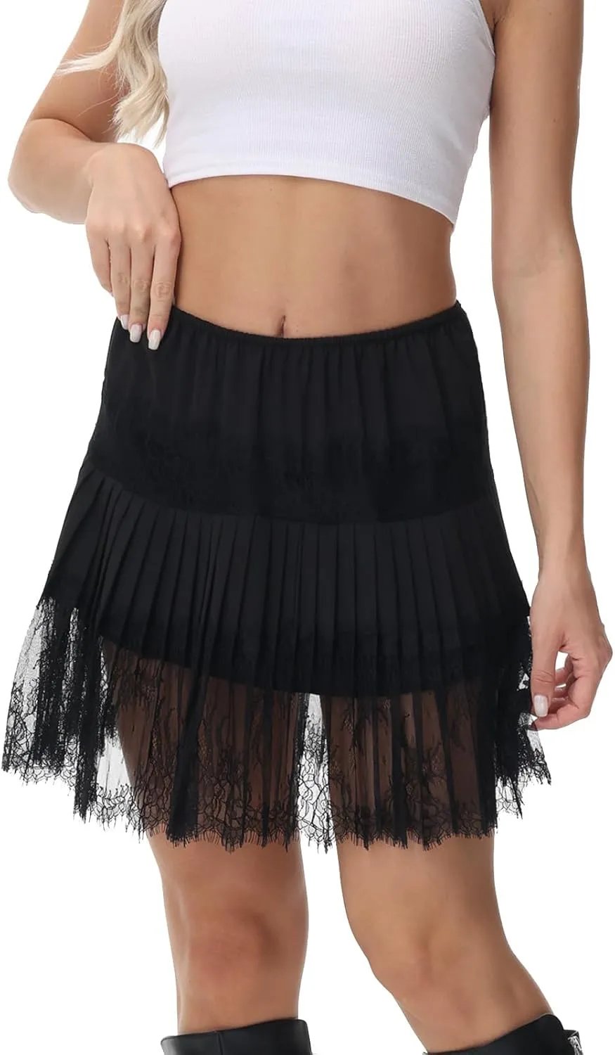 Lace Shirt Extender for Women Plus Size Underskirt Elastic Waist Half Slip Mini Skirts