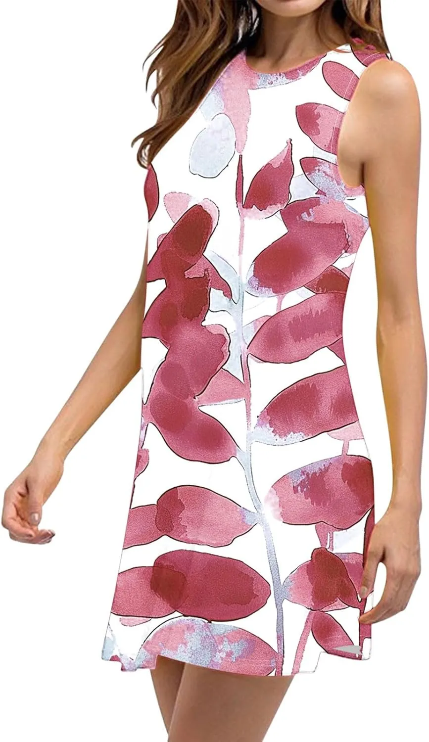 Ladies' Printed Sundress Tops 2025 Beach Wear Loose Fit Ladies Tops Crewneck Slimming Waisted Summer Outwear