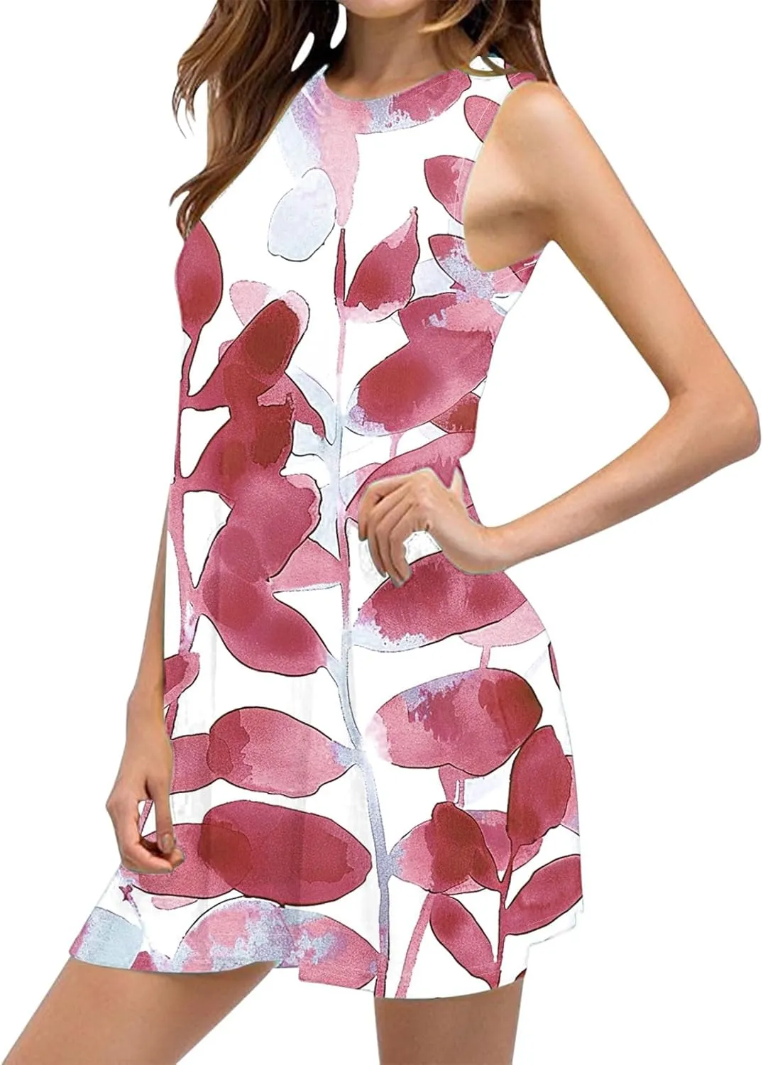 Ladies' Printed Sundress Tops 2025 Beach Wear Loose Fit Ladies Tops Crewneck Slimming Waisted Summer Outwear