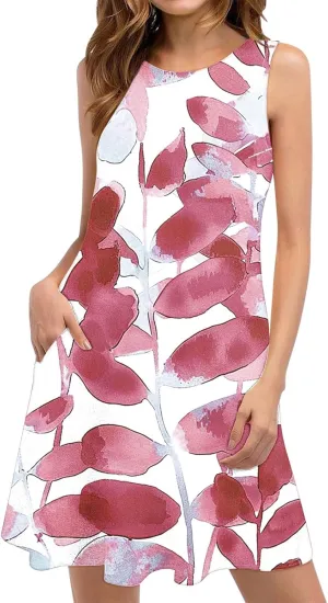 Ladies' Printed Sundress Tops 2025 Beach Wear Loose Fit Ladies Tops Crewneck Slimming Waisted Summer Outwear