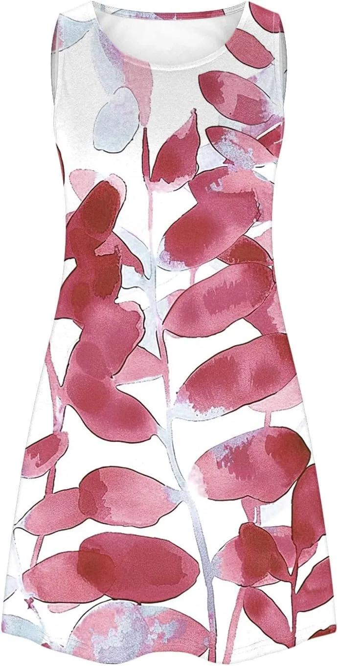 Ladies' Printed Sundress Tops 2025 Beach Wear Loose Fit Ladies Tops Crewneck Slimming Waisted Summer Outwear