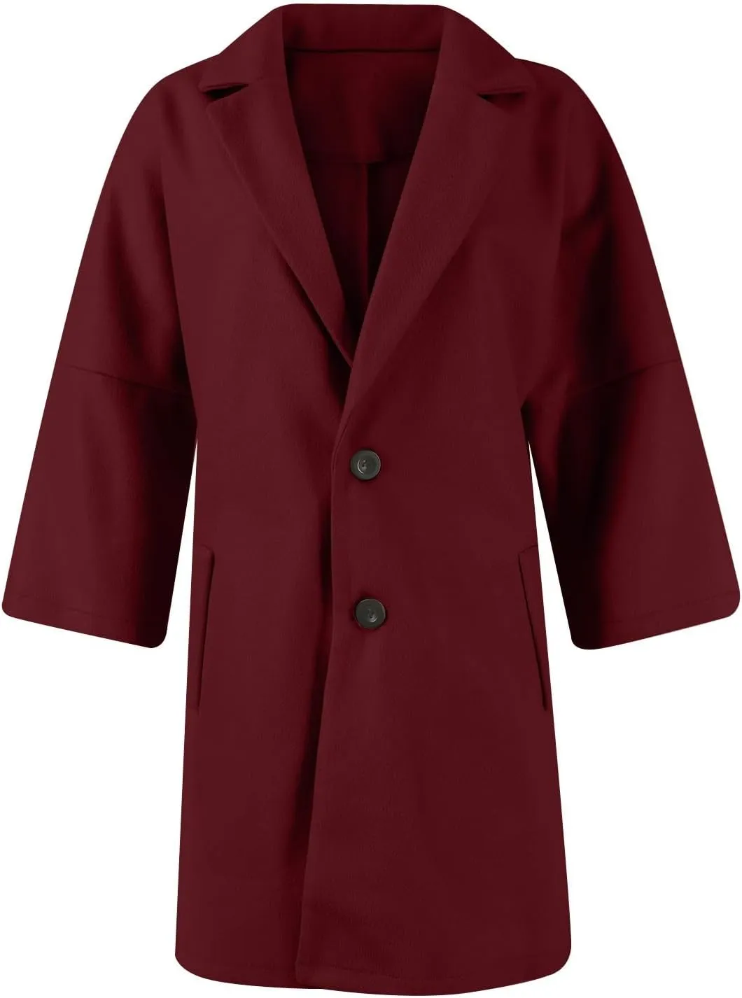 Lapel Pea Coats for Women Trendy Button 3/4 Sleeve Coats Winter Double Breasted Wool Coats with Pockets