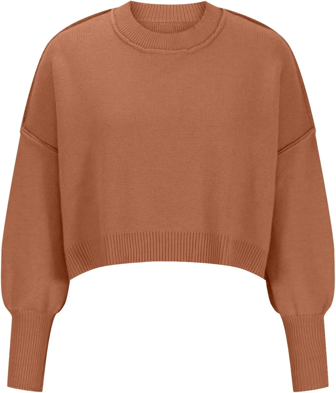 Lastesso Fall Sweaters for Women 2024 Chunky Fall Winter Vintage Sweater Cropped Long Sleeve Scoop Neck Knit Pullover Tops