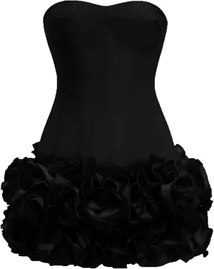 Layered Ruffle Edge Cocktail Party Dresses Sexy Strapless Homecoming Dresses Off Shoulder Satin Bodycon Mini Dresses