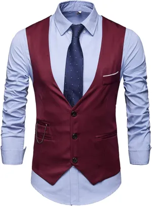 LCMTWX Men's Summer Black Solid V-Neck XL Polyester Button Closure Classic Fit Hip Length Vest with Slit Pocket