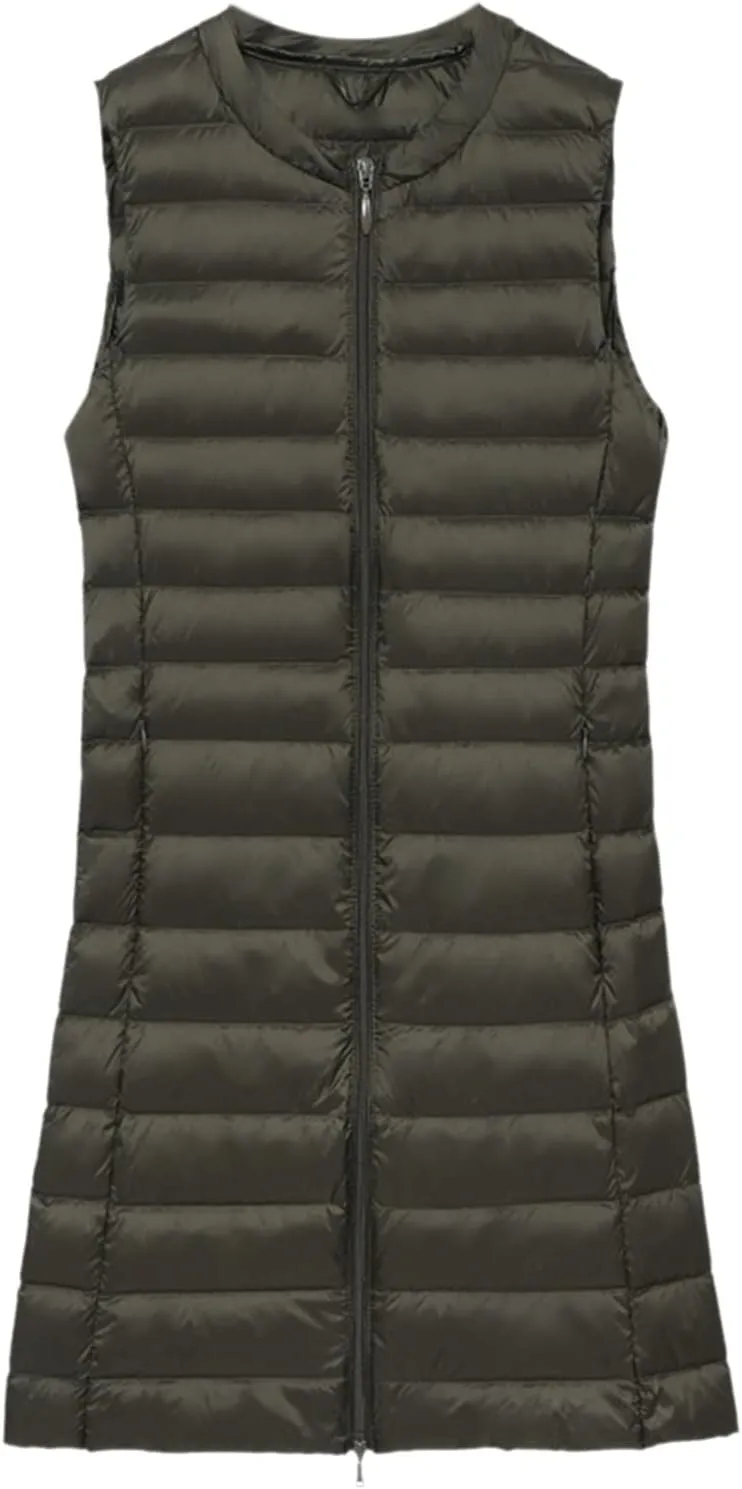 LCMTWX Puffer Jacket Womens European and American Cotton Jackets Color Stand-up Collar Zipper Women's Long Puffer Vest
