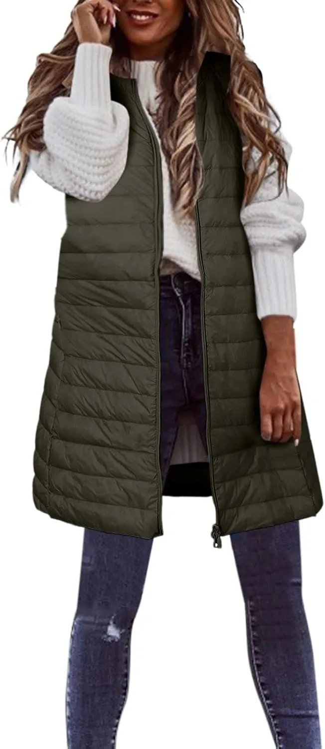 LCMTWX Puffer Jacket Womens European and American Cotton Jackets Color Stand-up Collar Zipper Women's Long Puffer Vest
